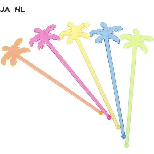 HOT SALE Plastic Night-club Drink/wine Decor Coconut Tree Cocktail Swizzle Sticks Drink Stirrer Coffee Muddler Puddler 50pcs