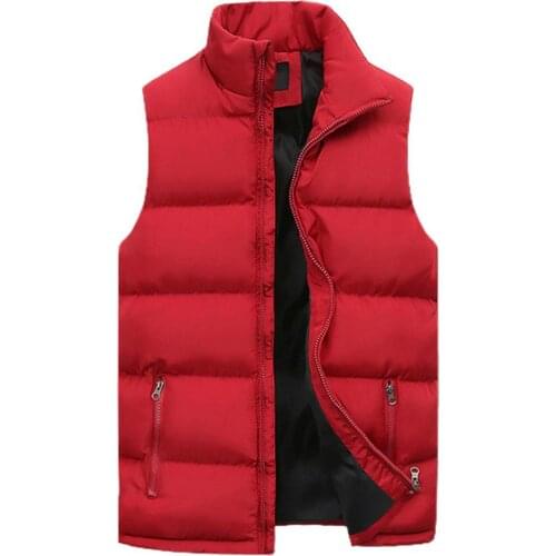 Cardigan Vest Men Waistcoat Zipper Fly Stand Collar Padded Sleeveless Solid Anti-shrink Padded Men Waistcoat куртка мужская