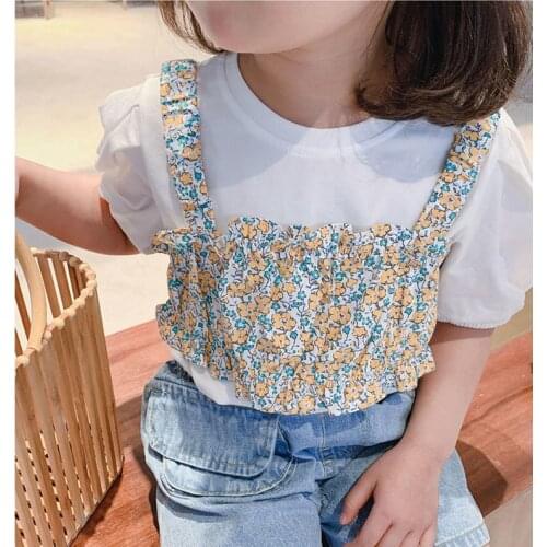FakeTwo Baby Girls Blouse Summer Short Sleeve Kids Shirt for Toddler Girl Tops Children Clothes Infant 80~130