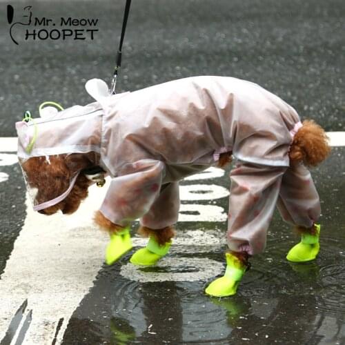 Hoopet Dogs Overalls Rain Cloak Small Dog Raincoat 4 Feet Reflective Hooded Jumpsuit Teddy Chihuahua