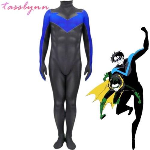 Superhero Cosplay Nightwing Cosplay Costume Zentai Dick Grayson Robin Bodysuit 3D Printed Adults Kids One-Piece Jumpsuits