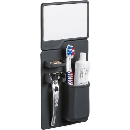 Silicone fogless mirror and toiletry organiser toothbrush holder set (Random color)