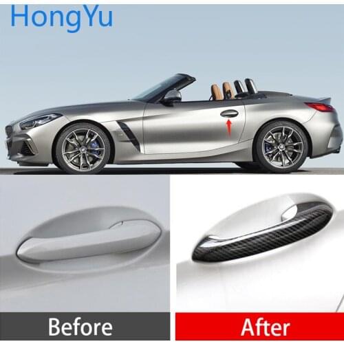 For BMW Carbon Fiber Auto Door Handle Knob Exterior Trim Covers for BMW Z4 G29 M40i sDrive 25i M 2019 2020 Sticker