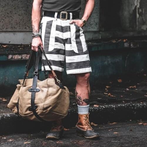 Non Stock 11.5oz Twill Cotton Heavyweight Prisoner Style Motorcycle Wide Stripe Shorts