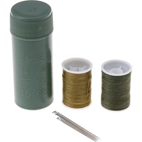 7pc/set Portable Cylinder Case Travel With Threads Needles Mini Army Green Stainless Steel Sewing Kit Craft Sewing Tools Box Set