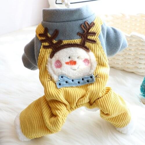 Snowman Deer Christmas Winter Dog Clothes Warm XS XL Yellow Jumpsuit With Fur Jacket Puppy Coat Suit Shih Tzu Poodle Pomeranian