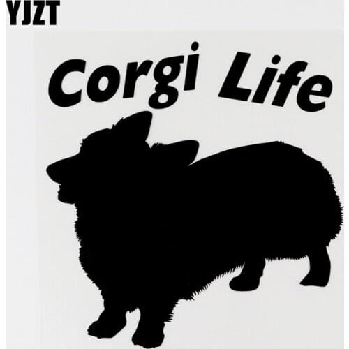 YJZT 13.6CM×14CM Fashion Animal Dog Corgi Life Vinyl Decal Car Sticker Black/Silver 8C-0297