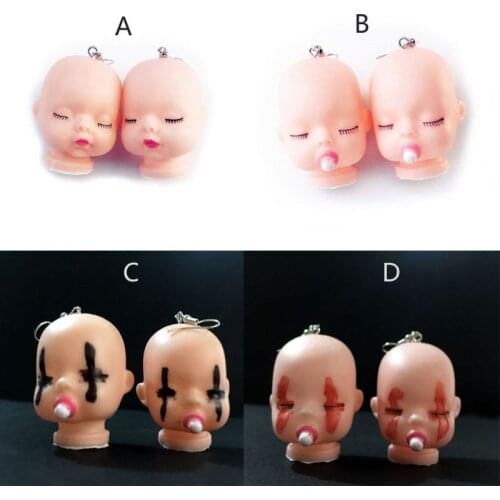 Handmade Funny Broken Evil Sleepy Doll Pendant Dangle Earrings Baby Dolls Head Toy Drop Earrings Women Fashion Jewelry