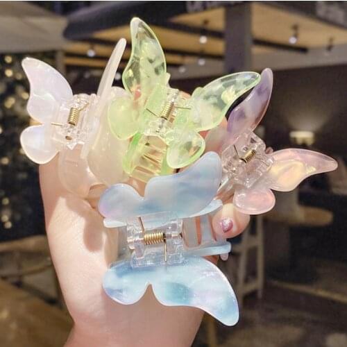 1Pc Acetate Resin Hair Claw Sweet Fairy Butterfly Hairpin Clip Gradient Tie-Dye Colored Barrettes for Women Girls Styling Tools