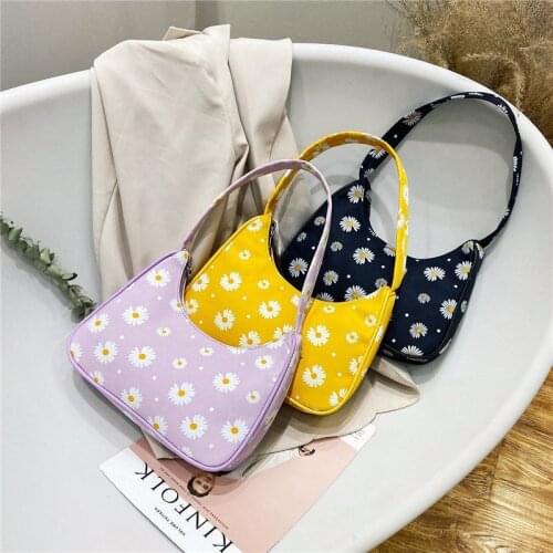 Fashion Daisy Flower Women Hobos Underarm Bags Polyester Ladies Small Shoulder Bag Female Tote Bag Baguette Clutch Purse Handbag