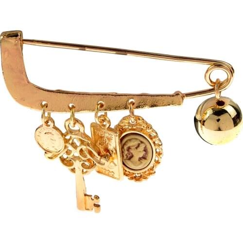 CINDY XIANG Winter Design Safe Pins Brooch For Women Vintage Metal Key Cartoon Figure Pendant Brooches Coat Jewelry Accessories