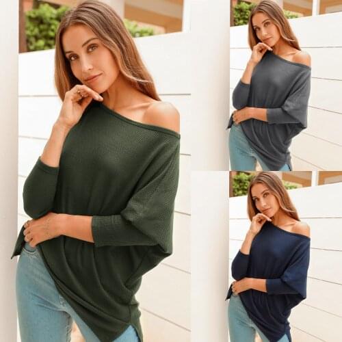 Women T-Shirts Autumn Long Sleeve Solid Color Knitting Walf New Fashion Loose Style Casual Female Blouse Tops Tee C2842