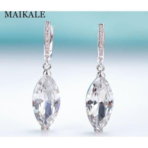 MAIKALE New Fashion Eye shape Simple Zirconia Drop Earrings For Women Rose Gold Fine Jewelry Black Dangle Earrings Gift