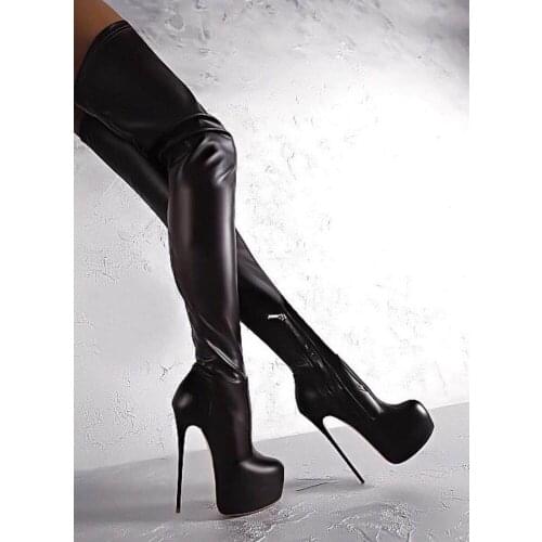 Charm2021 Big Size Thick Water Table Knee Length Black Sexy Womens Boots