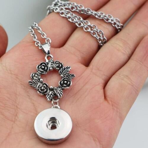 1PC Simple Style 50cm Link Chain Diy 18mm Snap Button Necklace Jewelry Metal Flower Pendant Necklaces NXL039
