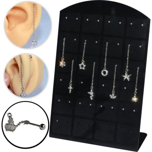 1PC Stainless Steel Barbell With Cz Star Moon Flower Heart Feather Dangle Piercing Earring Cartilage Body Piercing Jewelry 20g