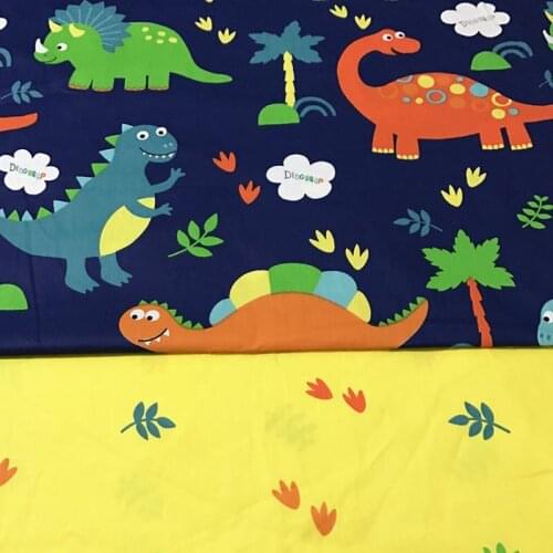 100% cotton CARTOON navy blue dinosaur yellow leaves twill cloth DIY for kids crib bedding tent cushions handwork fabrics tissue