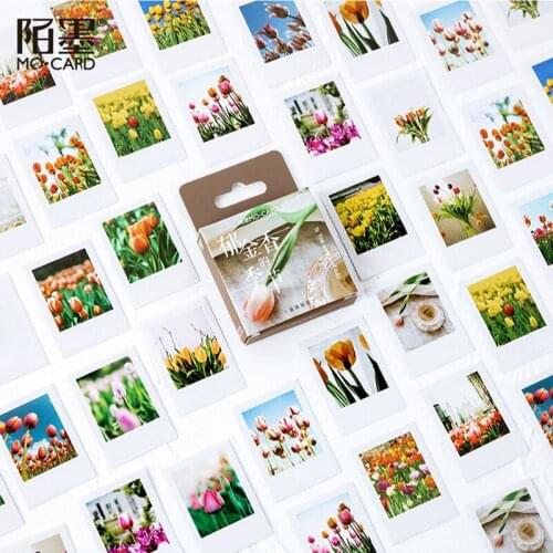 46Pcs/box Tulip Plant Stationery Paper Sticker Scrapbooking Seal Kawaii DIY Diary Journal Decorative Adhesive Label Supplies