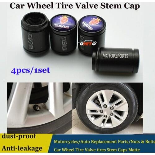 Car Rim Badge Valves Caps 1set for 9-3 9-5 93 95 BJ SCS Car Nuts & Bolts Auto Wheel Tire Valve Stem Caps Scrub Matte Black