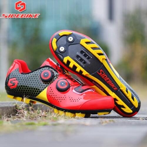 Sidebike cycling shoes carbon mountain bike shoes men MTB self-locking athletic racing ultralight breathable wear-resisting red