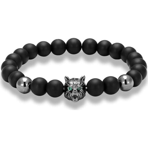 JAAFAR 2019 Best selling luxury simple bracelet mens wolf 8 mm yoga stretch matte natural stone mens couple bracelet jewelry