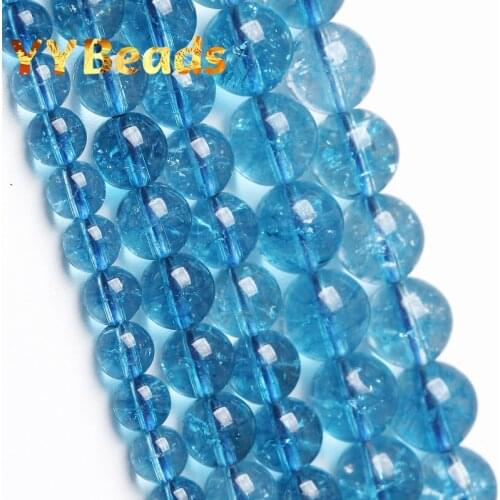 Natural Blue Topaz Crystal Beads Blue Crackle Quartz Round Stone Beads For Jewelry Making DIY Bracelets Necklaces 4 6 8 10 12mm