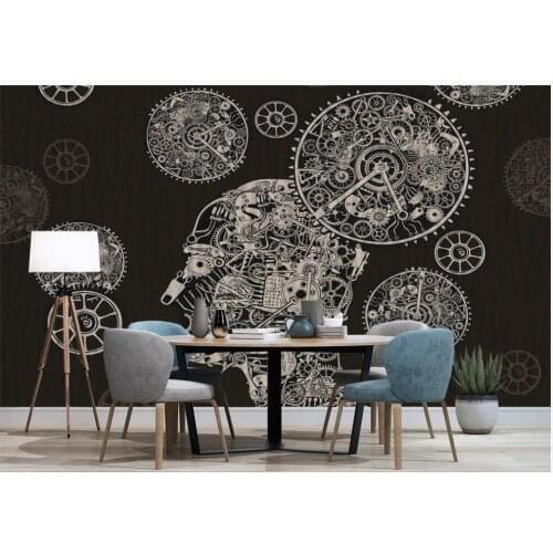 Custom mural on the wall photo wallpaper 3d Gear clock black and white background room home decor Wallpaper for walls in rolls