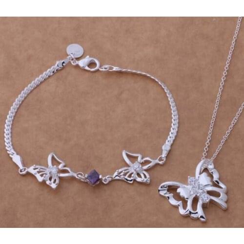 AS303 Hot sterling Jewelry Sets Bracelet 206 + Necklace 166 /alzajdga asmajjta silver color