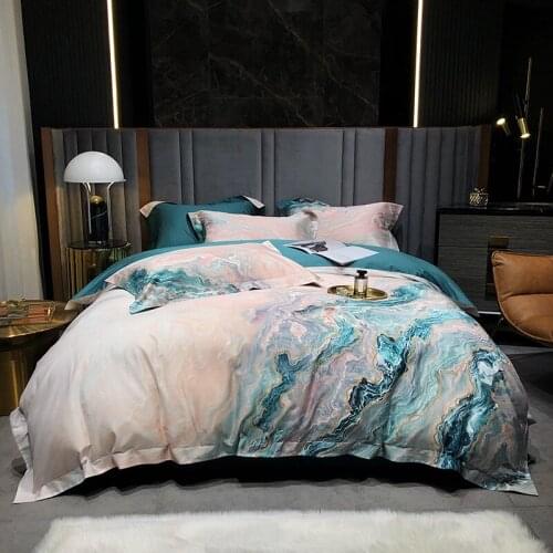 Luxury Modern Art Abstract Sea Wave Digital Printing 1000TC Egyptian Cotton Bedding Set Duvet Cover Flat/Fitted Sheet Pillowcase