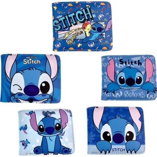 Disney Cute cartoon Stitch Short wallet cartoon blue long eared star baby Pu wallet birthday gift