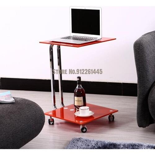 Creative Small Tea Table Simple Mini Personality Bedside Table Movable Pulley Sofa Side Table Mini Tempered Glass
