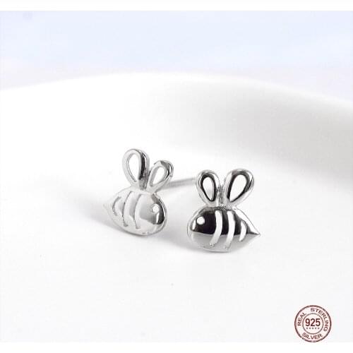 LKO Fashion Simple Cute Small Bee Shape Stud Earrings 925 Sterling Silver For Women Daily Holiday Wear Jewelry Accessories