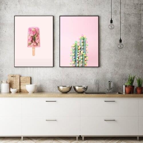 Lolly Cotton Candy Rose Ice Cactus Kids Room Posters Pink Wall Art Canvas Painting Girls Nursery Pictures Room Decor No Frame