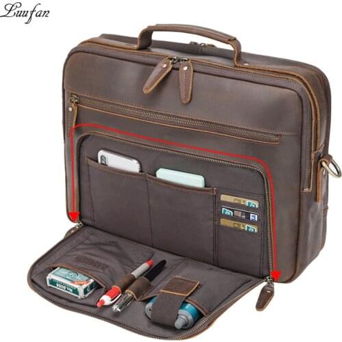 Luufan Genuine Leather Business Briefcase For man 15.6" Laptop Handbag Man Travel Bag Cowhide Male Briefcase Leather Men bag