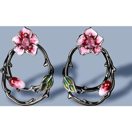 Sweet Temperament Handmade Enamel Flower Hollow Earrings Ladies 925 Silver Earrings Jewelry Romantic Flower Jewelry