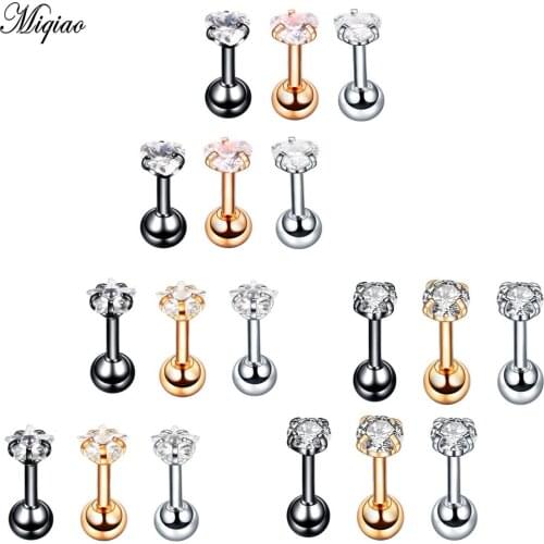 Miqiao 3 Pairs of Stainless Steel Round Heart-shaped Five-pointed Star Earrings Bone Stud Earrings Jewelry Piercing Set