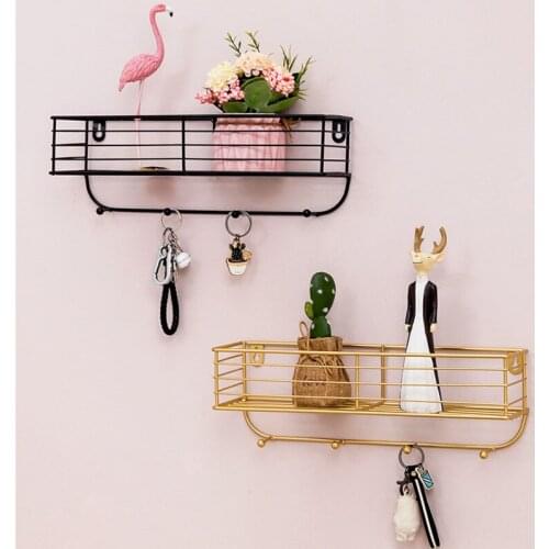Nordic minimalist ins golden iron hook rack kitchen bathroom storage rack wall decoration finishing rack