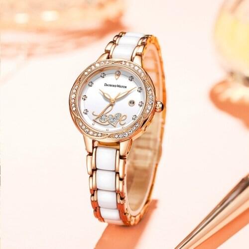 2021 new ladies watch LOVE series ceramic steel band calendar luminous quartz thin high-end watch