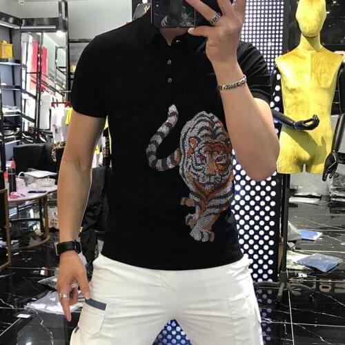 New Design Mens Polo Tiger Classic Hot Diamond T-Shirt Breathable Pure Cotton Short-Sleeved Fashion Tops