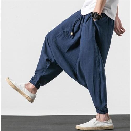 2020 Autunm Hip Hop Cotton Linen Harem Pants Men Women Plus Size Wide Leg Trousers Summer Casual Pants Cross-pants 5XL 6XL 7XL