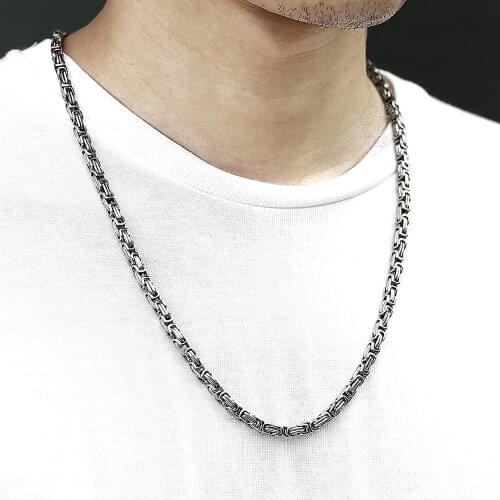 Stainless Steel Byzantine Chain Necklace for Men Silver Color Jewelry Fashion Mens Necklaces Chains 5/7mm Davieslee New KNN21