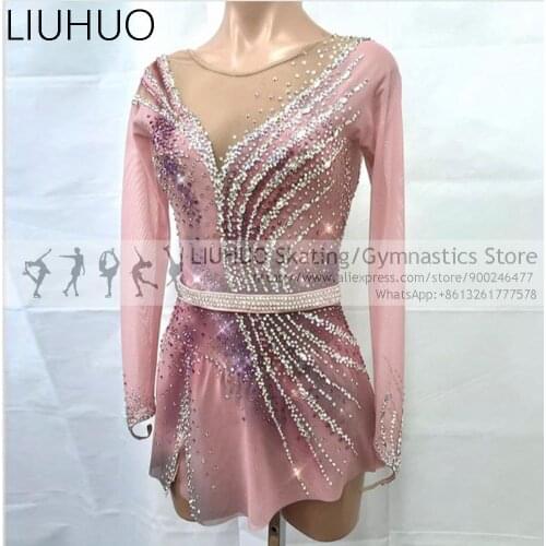 LIUHUO Figure Skating Dress Girls Pink Quality Diamonds unitards Jewelry Competition Ice Skating costumes