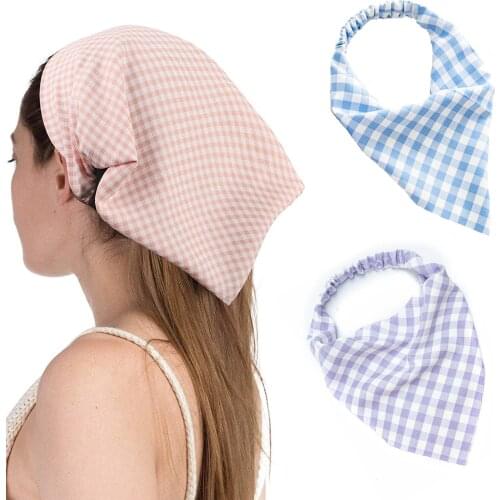 Triangle Bandanas Hairband Plaid Print Hair Scarf Headband Elastic Hair Bands Turban Headwrap Women Fashion Hair Accessories