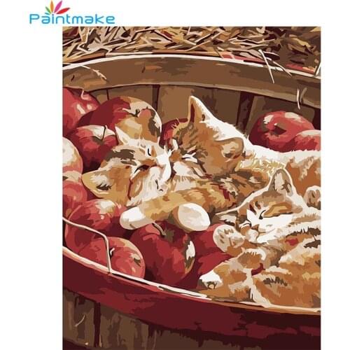 Paintmake Animal DIY Paint By Numbers Cartoon Cute Cat Oil Painting On Canvas Home Art Decor Paintings For Kids Adult