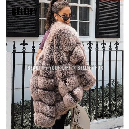 Brand famous Birtish style Frosted coffee Natural fox fur coats Recommended Plush chunky angled fur jackets