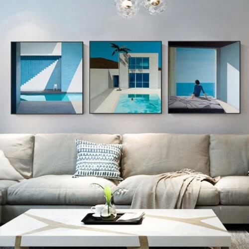 Blue Art Set Print Poster Abstract Blue Swimming Canvas Painting for Living Room Nordic Wall Art Mural Cuadros Decoracion Salon