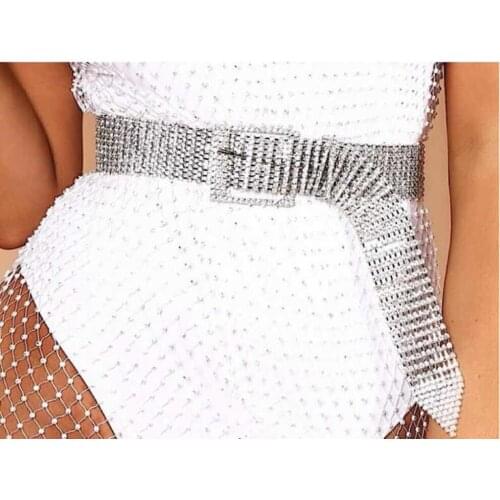 Sexy Full Rhinestone Belts Women Luxury Silver Cummerbunds Shiny Girls Party Nightclub Diamond Crystal Waist Belt