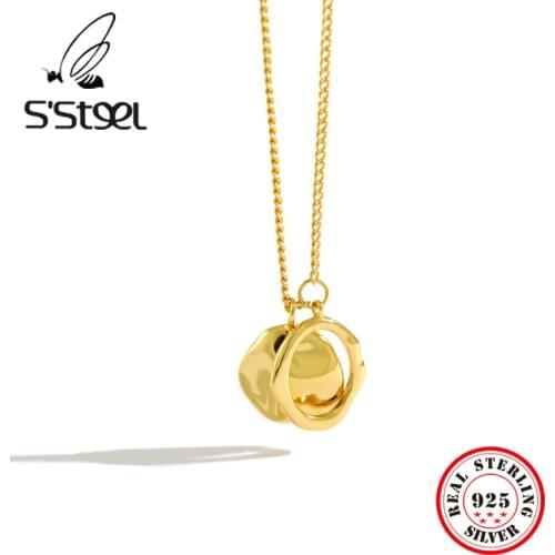 SSTEEL 925 Sterling Silver Pendant Necklace Irregular Disk Colgantes Mujer Moda Collier Femme 2019 Women Accessories Jewelry
