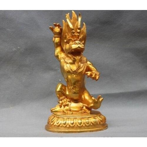 9"Tibet Buddhist Bronze Copper Gilt Dragon King Punishment Devil Buddha Statue