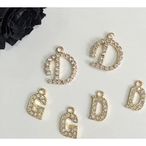 15*18MM KC Gold Color Alphabet Glass Rhinestones Glazing KC Gold Alloy Pendants Jewelry Charms